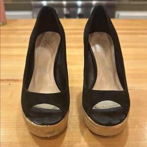 Vince Camuto Suede Black Peep Toe Wedges